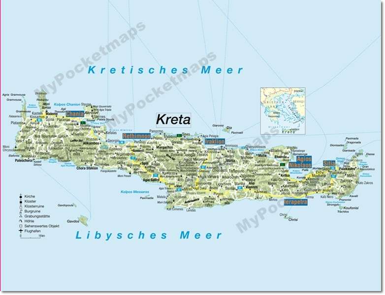 Übersichtskarte der insel kreta mypocketmaps