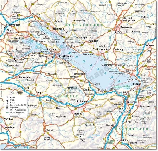 Übersichtskarte Bodensee - Deutschland, Österreich, Schweiz | MyPocketmaps